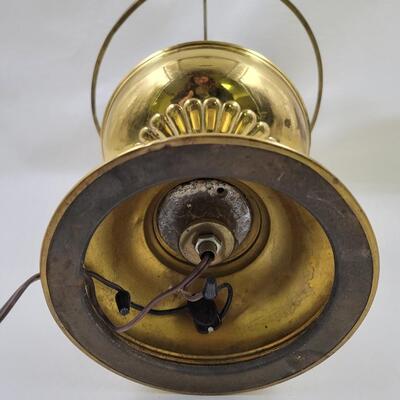 RAYO OIL LAMP CONVERTED TO ELECTRIC WITH BEAUTIFUL PAINTED GLASS SHADE
