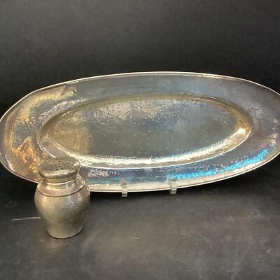 B - 639. Hammered Sterling Silver Oval Tray & Shaker