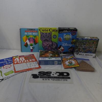 20 pc Activity Lot for 10 to Adult.  Puzzles, Disney Geek Game, Crossword, etc