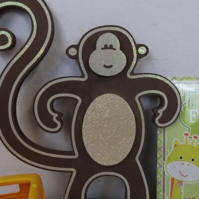 11 pc Baby/Toddler Toys, Hanging Monkey,Wood Bench & Non-Dated Keepsake Calender