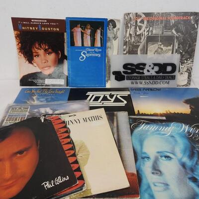 13 pc Music Book and Vinyls, Whitney Houston -to- No Jacket Required