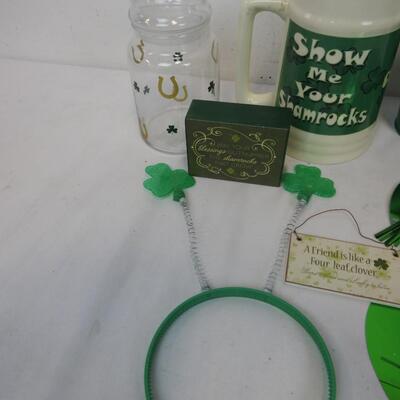 St. Patrick's Day Memorabilia: Mug, Small Bucket, Headband, Jar, etc