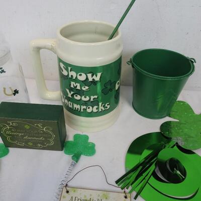 St. Patrick's Day Memorabilia: Mug, Small Bucket, Headband, Jar, etc