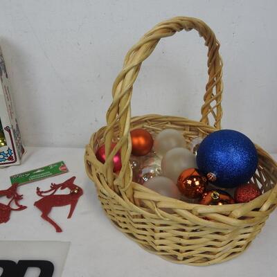 Ornament Lot: Holly Ornaments, Assorted Glass Ornament, Two Reindeers