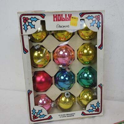 Ornament Lot: Holly Ornaments, Assorted Glass Ornament, Two Reindeers