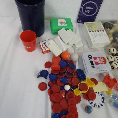 Lot of Assorted Games and Pieces, Assorted Dice, Dominoes, Jacks
