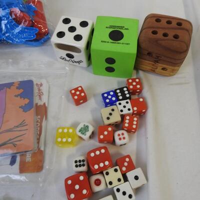 Lot of Assorted Games and Pieces, Assorted Dice, Dominoes, Jacks