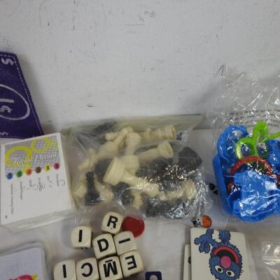 Lot of Assorted Games and Pieces, Assorted Dice, Dominoes, Jacks