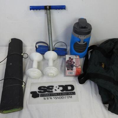 7 pc Workout Equipment, 1.5 Kilo Weights, Workout Mat, High Sierra Bottle