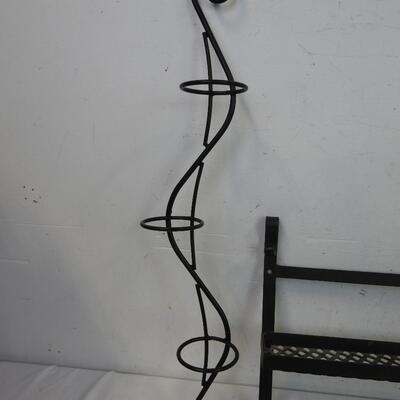 4 Black Metal Shelving Units: Swirl Designs with Hooks, Hanging Shelf