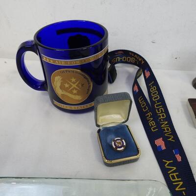 American Trinkets: Mini Liberty Bell, Air Force Mug, Flag, Pins, Used Gun Shells