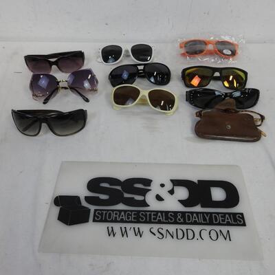 9 Pairs of Sunglasses, 1 Case with Reading Glasses, Different Styles and Colors