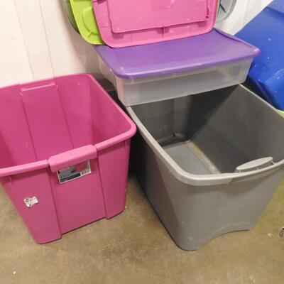 5 Assorted Plastic Totes, All With Lids, Some Slight Cracks in Lids