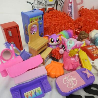 Lot of Kids Toys, Pom Poms, Brush and Dust Pan, Small Furniture