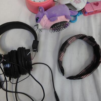 Pink/Kids Decor Lot: Hello Kitty Headphones, Small Umbrella, 