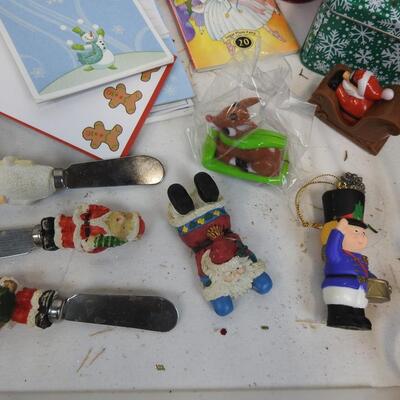 Assorted Christmas Lot: Cookie Cutters, Green Candles, Note Pads, Candle Holders