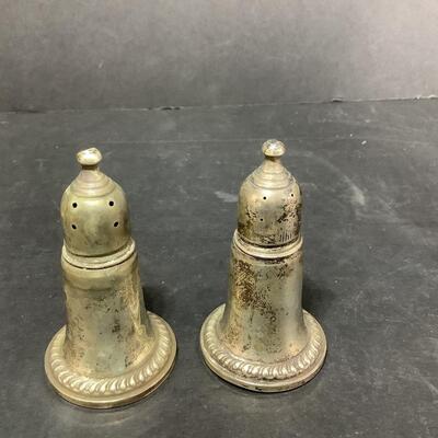 B - 652 Set of Empire Weighted Sterling Silver Salt/Pepper Shakers & One Weighted Finger Candlestick Holder