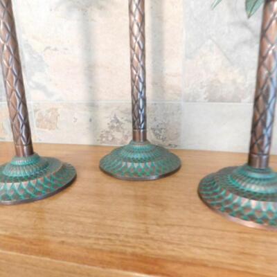 Set of Three Metal Palmetto Candlestick Holders