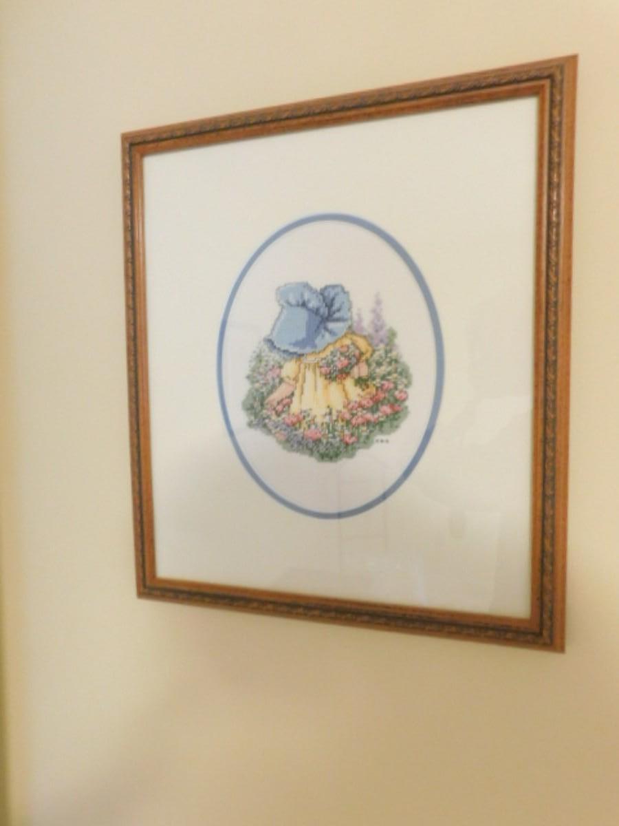 Little Girl with in the Flower Garden Needlework Framed Art