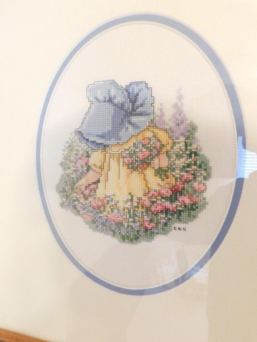 Little Girl with in the Flower Garden Needlework Framed Art