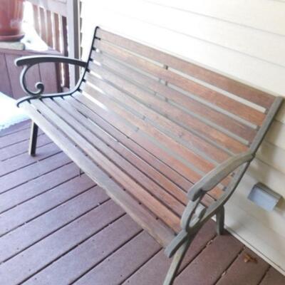 Wood Slat Cast Metal Frame Garden Bench