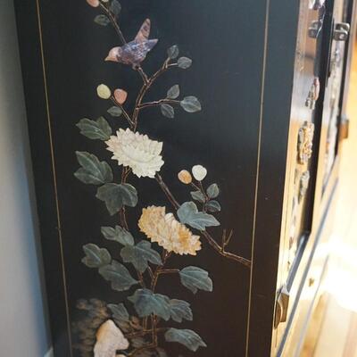 ASIAN STYLE TWO DOOR CABINET W / SEMI PRECIOUS STONE INLAY