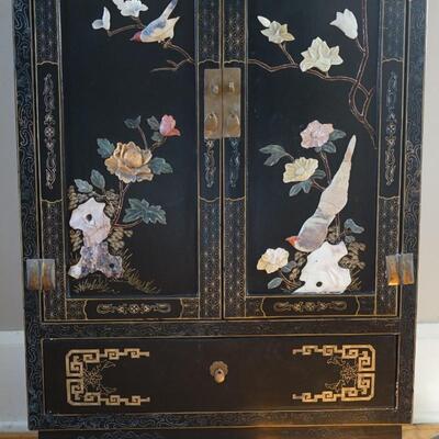 ASIAN STYLE TWO DOOR CABINET W / SEMI PRECIOUS STONE INLAY