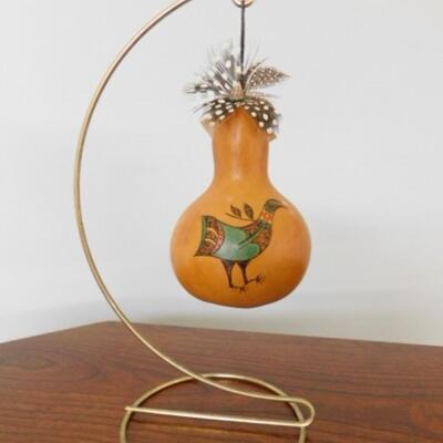 Hand Painted Gourd Art on Wire Stand by Moki