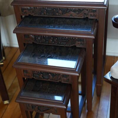 ASIAN STYLE NESTING TABLES W/ DEEP CARVING