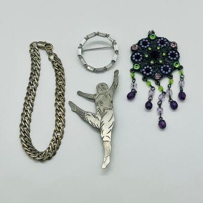 Lot 132: Beaded Pendant, Bracelet & Pins