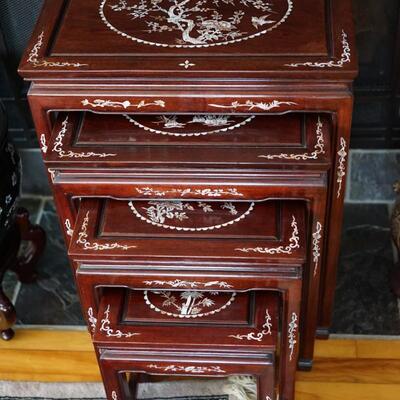 CHINESE STYLE NESTING TABLES WITH MOTHER OF PEARL INLAY