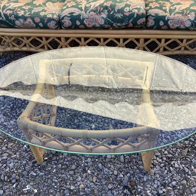 O672 Vintage Ficks Reed Sofa with Glass top Coffee Table