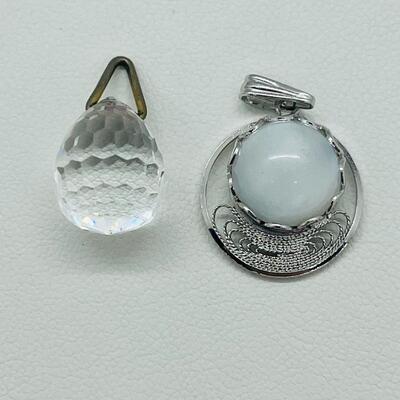 Lot 133: Sterling Moonstone Pendant & Crystal Pendant