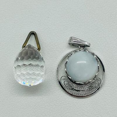 Lot 133: Sterling Moonstone Pendant & Crystal Pendant