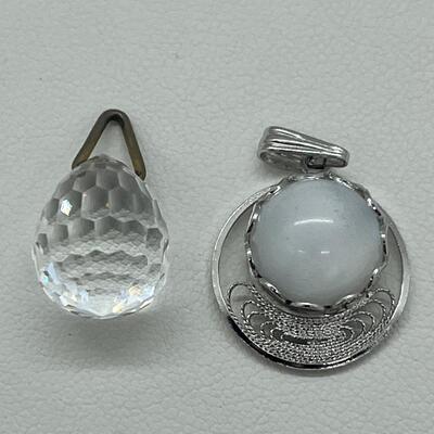Lot 133: Sterling Moonstone Pendant & Crystal Pendant