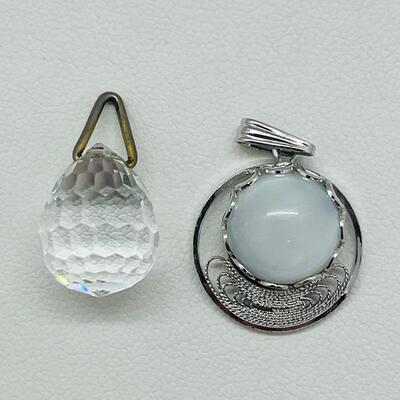 Lot 133: Sterling Moonstone Pendant & Crystal Pendant