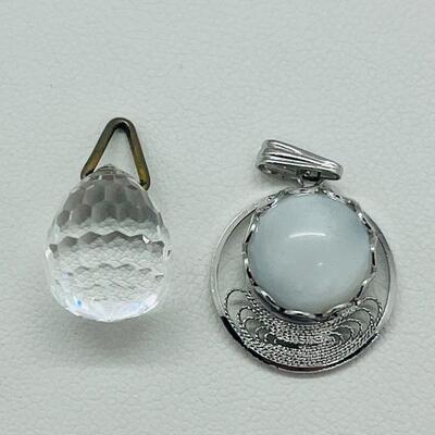 Lot 133: Sterling Moonstone Pendant & Crystal Pendant
