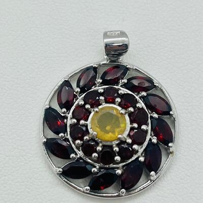 Lot 136: Sterling Pendant with Garnets & Lemon Citrine Center