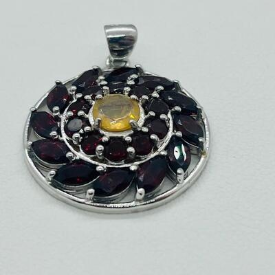 Lot 136: Sterling Pendant with Garnets & Lemon Citrine Center