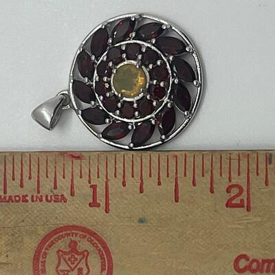 Lot 136: Sterling Pendant with Garnets & Lemon Citrine Center