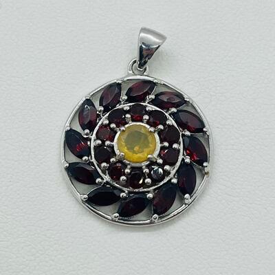 Lot 136: Sterling Pendant with Garnets & Lemon Citrine Center