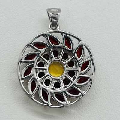 Lot 136: Sterling Pendant with Garnets & Lemon Citrine Center