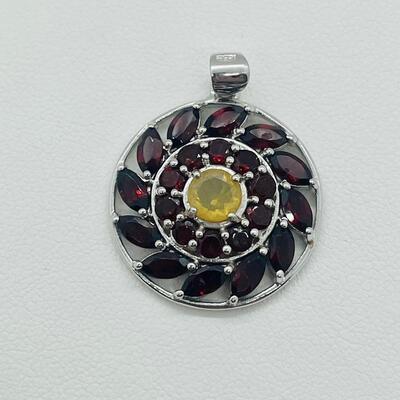 Lot 136: Sterling Pendant with Garnets & Lemon Citrine Center