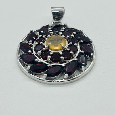 Lot 136: Sterling Pendant with Garnets & Lemon Citrine Center