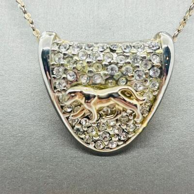 Lot 139: Silvertone Slider Pendant Covered in CZ's with Goldtone Panther