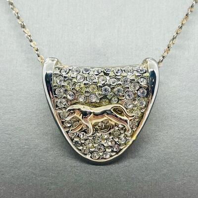Lot 139: Silvertone Slider Pendant Covered in CZ's with Goldtone Panther