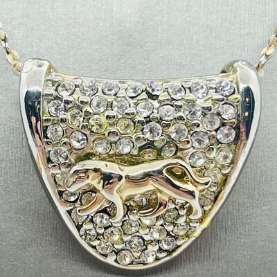 Lot 139: Silvertone Slider Pendant Covered in CZ's with Goldtone Panther