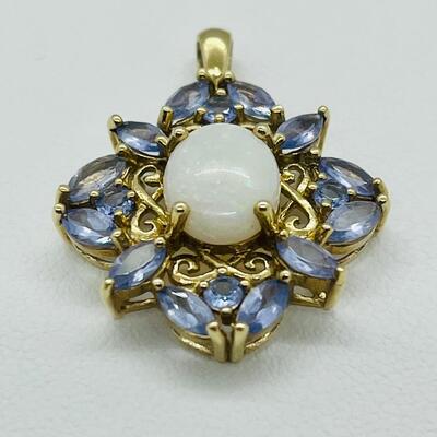Lot 142: 10k STS Opal & Tanzanite in Yellow Gold Pendant