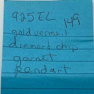 Lot 149: 925EL Gold Vermeil Garnet Pendant with Diamond Chip