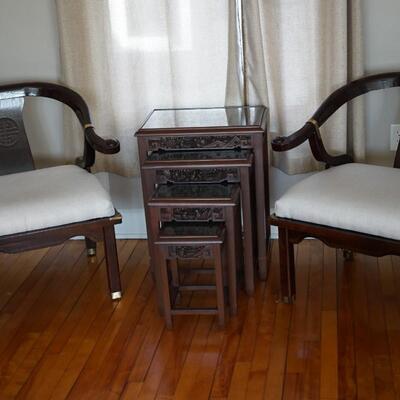 PAIR OF BLACK MING STYLE CHAIRS